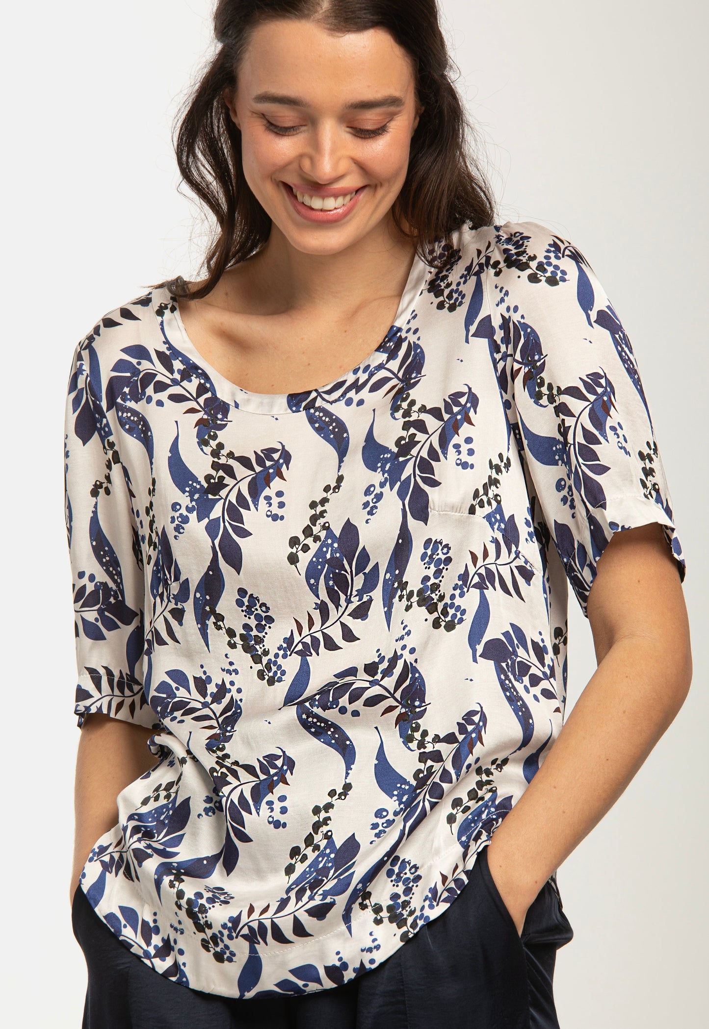 Gemma Blouse Blue Leaf